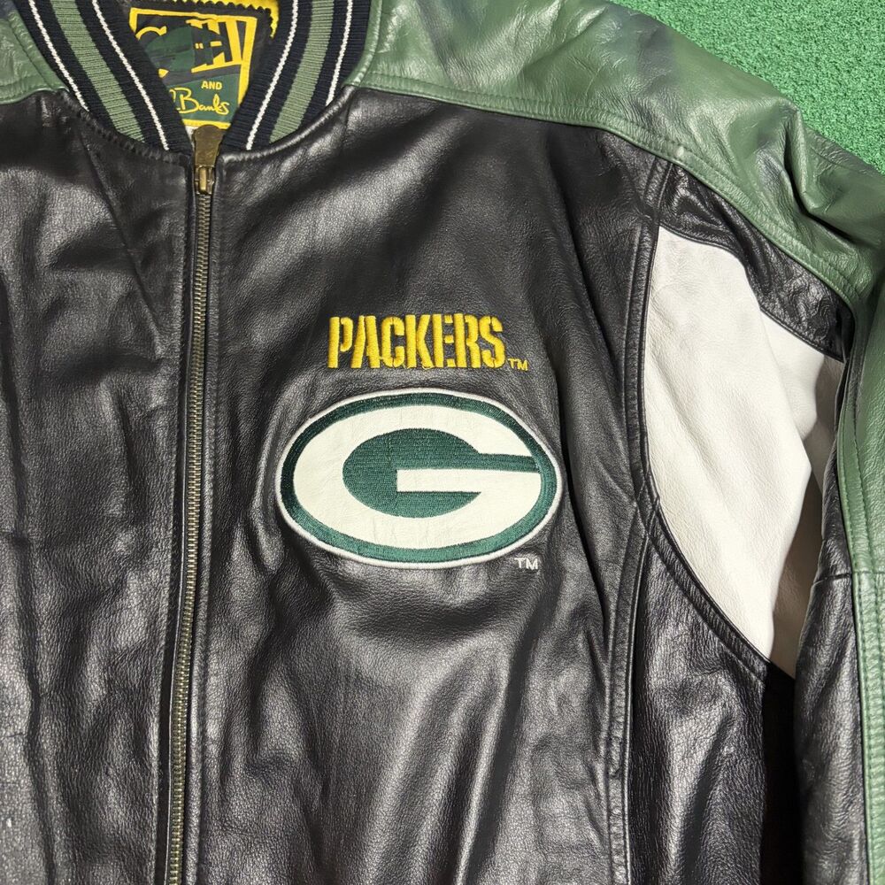 Vintage 90s G-III Carl Banks Green Bay Packers Leather Jacket Large NFL - Picture 2 of 8